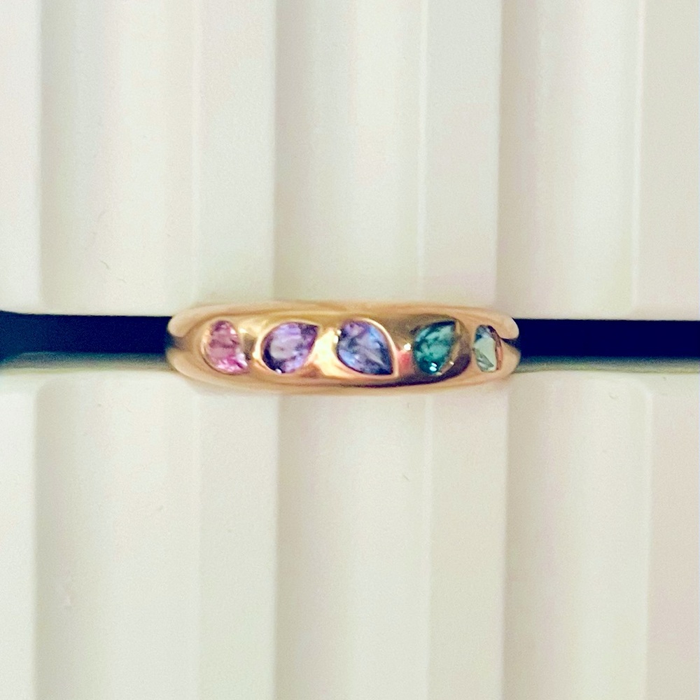 Stevie Wren Mosaic Gemstone Gypsy Ring Rose Gold size 9